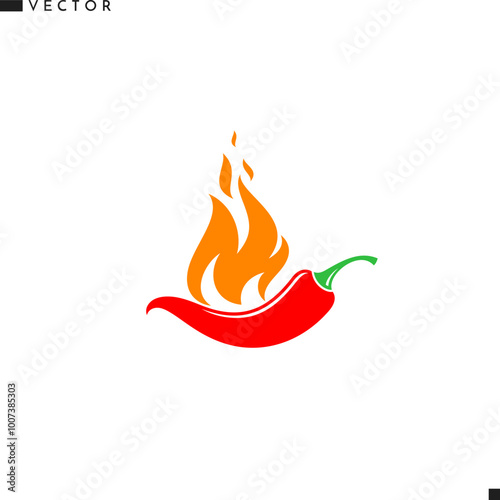 Hot chili pepper with fire