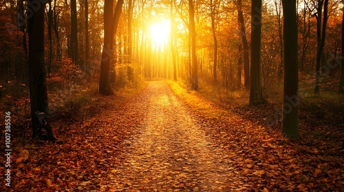 A forest path surrounded by vibrant autumn foliage