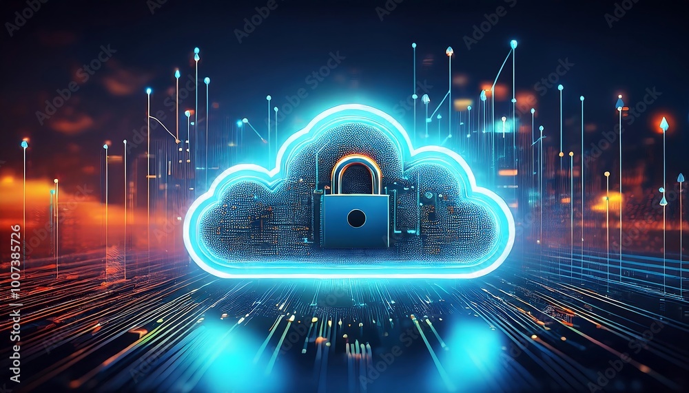 Fototapeta premium Secure Cloud Data: Cyber Security Concept Highlighting Data Protection and Safety in the Digital Age