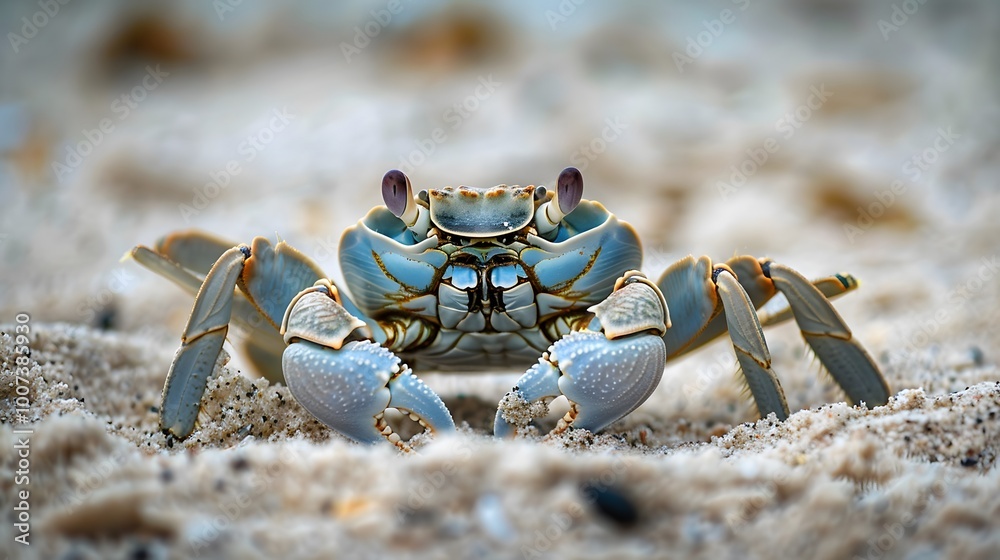 Close-up of a crab in the sand on the beach Close-up of a crab in the sand on the beach