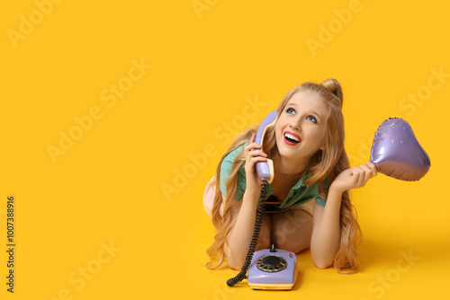 Young happy woman with retr...