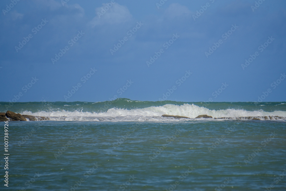 waves breaking on the bottom of the sea. Natural breakwater. waves breaking on the bottom of the sea. Natural breakwater.