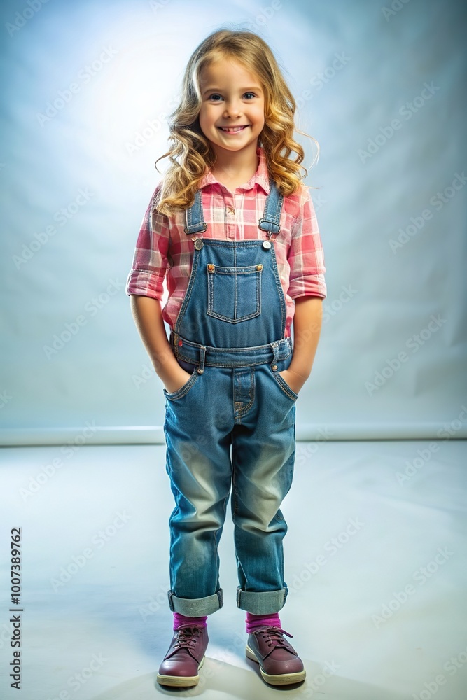 Cute kid looking at camera. Full-length portrait of little girl expressing emotions isolated over blue background. Kids emotions concept Cute kid looking at camera. Full-length portrait of little girl expressing emotions isolated over blue background. Kids emotions concept