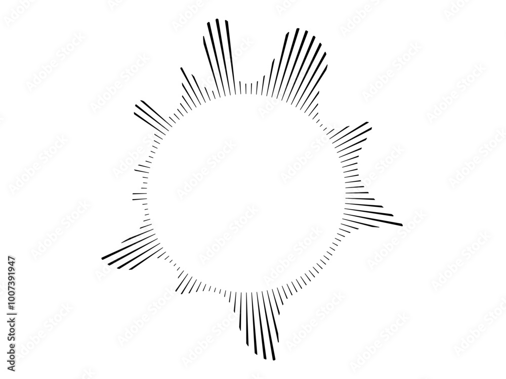 Round shaped sound wave for audio music . Sound line, radial spectrum, sound equalizer. Circular geometric wavy frame. Infographic element. Vector radial spectrum . Round shaped sound wave for audio music . Sound line, radial spectrum, sound equalizer. Circular geometric wavy frame. Infographic element. Vector radial spectrum .