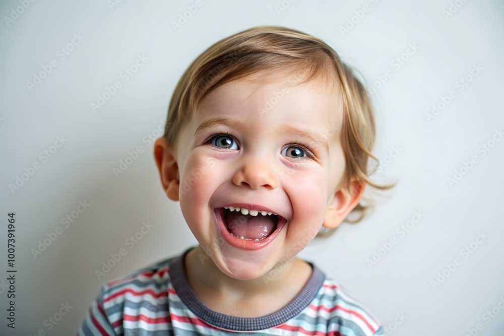 Child boy showing tongue pulls ears teases on a gray background Child boy showing tongue pulls ears teases on a gray background