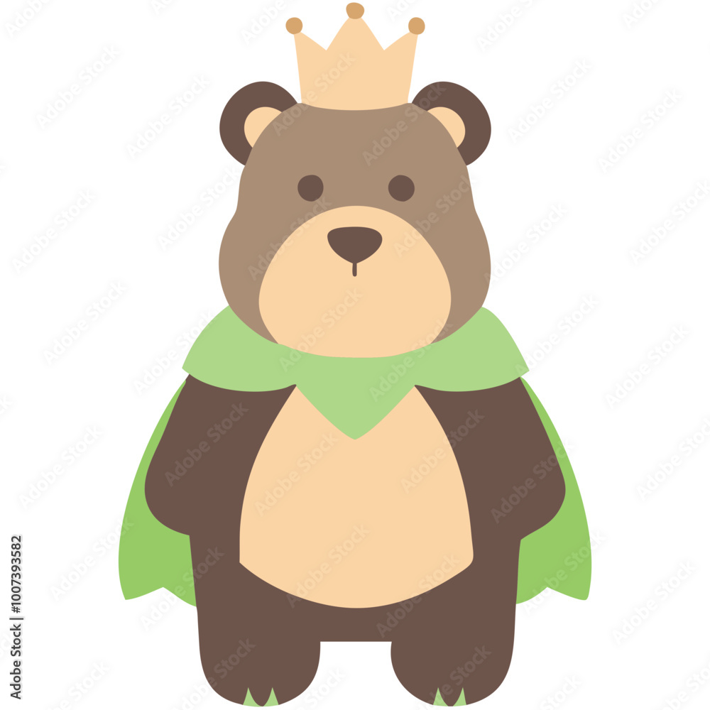 Cute Bear King in Green Cloak with Crown Vector Illustration for Kids Cute Bear King in Green Cloak with Crown Vector Illustration for Kids