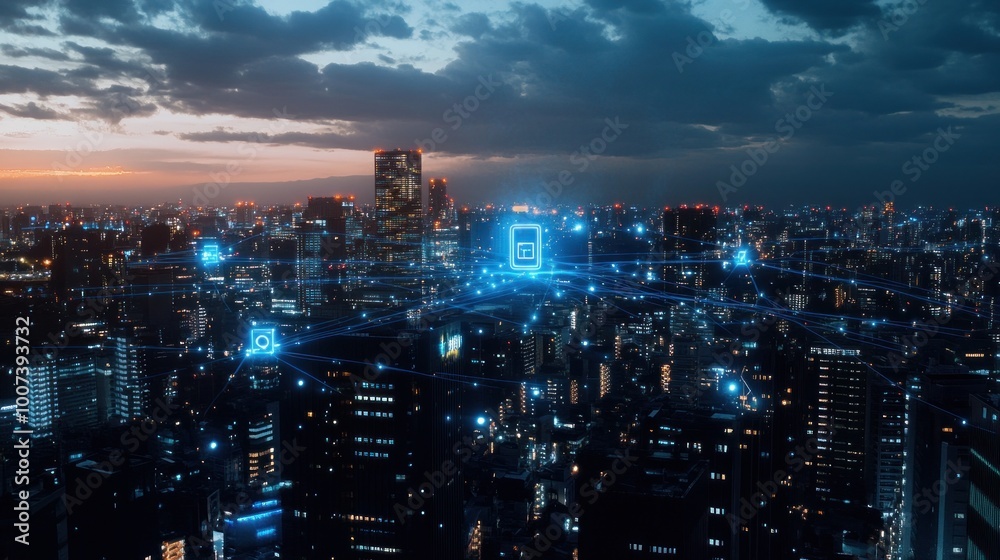 Obraz premium Cityscape with Digital Network