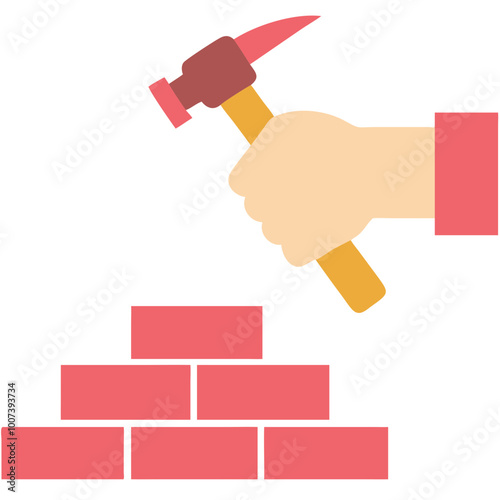 ** Hand Holding Trowel Building Brick Wall Vector Construction and Repair Illustration**