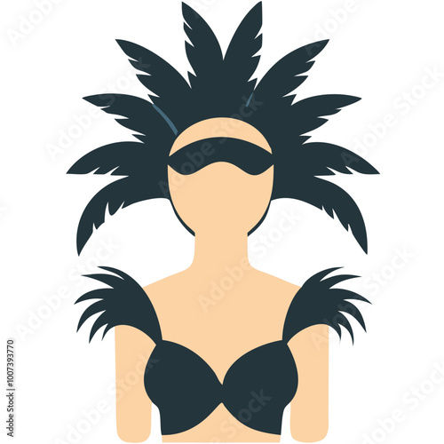  Carnival Dancer with Feathered Costume and Mask Vector Illustration