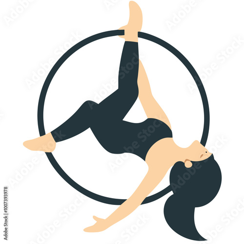  Aerial Silks Performance Illustration Woman on Hoop Art Vector