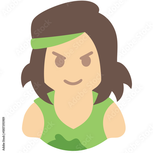  Cartoon Female Warrior Character Illustration with Green Headband and Outfit