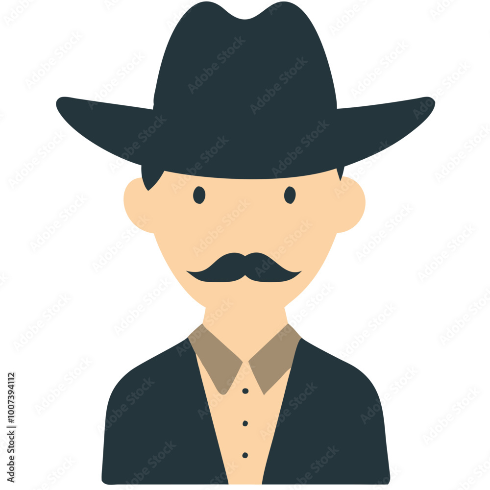 Cowboy Character Vector Illustration with Hat Moustache and Formal Outfit Cowboy Character Vector Illustration with Hat Moustache and Formal Outfit