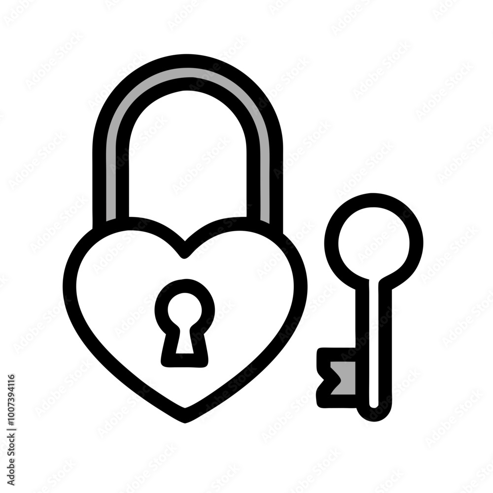 Heart Shaped Padlock with Key Romantic Security Vector Illustration Heart Shaped Padlock with Key Romantic Security Vector Illustration