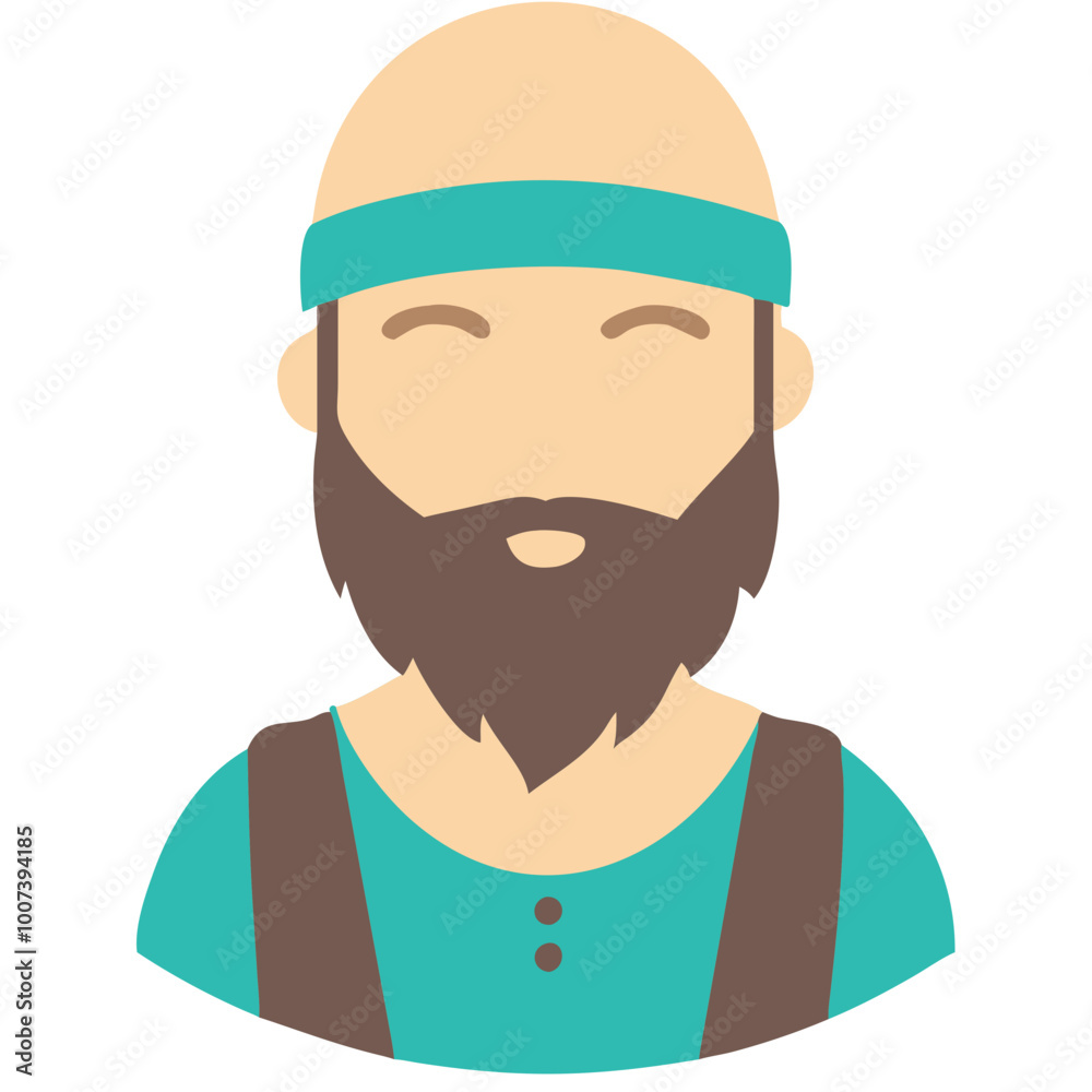 Obraz premium Bald Bearded Man Avatar Vector with Headband and Overalls