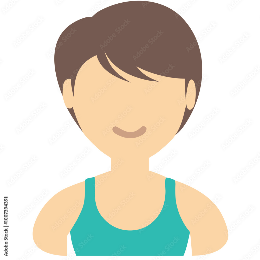  Vector Illustration of Smiling Person with Short Brown Hair and Teal Tank Top