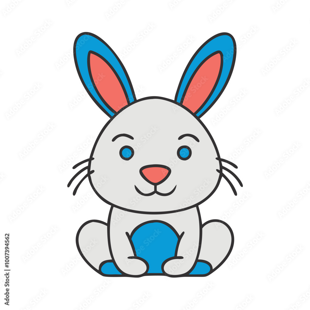 Cute Cartoon Bunny with Colorful Ears in Front View Vector Illustration Cute Cartoon Bunny with Colorful Ears in Front View Vector Illustration