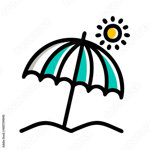  Colorful Beach Umbrella and Sun Illustration for Summer and Vacation Themes