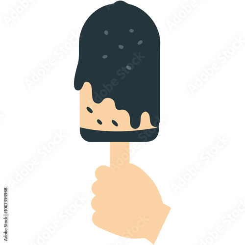  Hand Holding Chocolate Covered Ice Cream Bar Vector for Summer Desserts and Treats