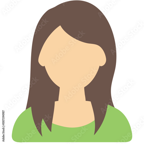  Female Avatar with Brown Hair and Green Shirt Vector Illustration