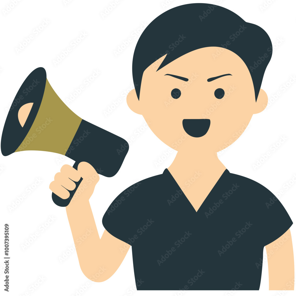 Vector Illustration of Happy Person with Megaphone for Promotion and Communication Concepts Vector Illustration of Happy Person with Megaphone for Promotion and Communication Concepts