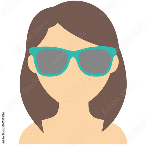  Woman Wearing Sunglasses Vector Illustration with Brown Hair and Cool Summer Vibes