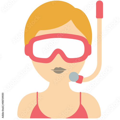  Female Snorkeler Vector Illustration Wearing Mask and Snorkel for Water Sports