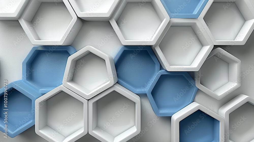 Stylish hexagonal tiles in a mix of blue and white are beautifully arranged on a wall, creating a modern and geometric design that enhances the aesthetic of the space. Stylish hexagonal tiles in a mix of blue and white are beautifully arranged on a wall, creating a modern and geometric design that enhances the aesthetic of the space.
