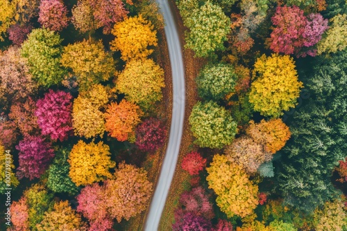 GERMANY, Baden-WURTEMBER, Winding dirt road in Schurwald range, autumn forest photo