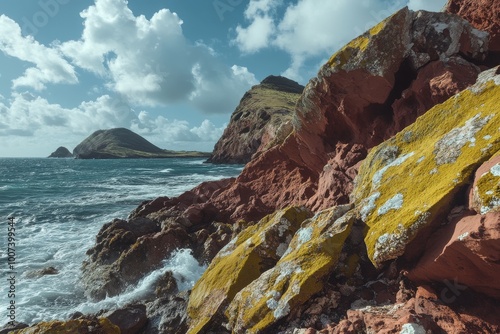 Ocean waves crashing on cliffs, Half Moon Bay, Antigua and Barbuda, Leeward Islands photo