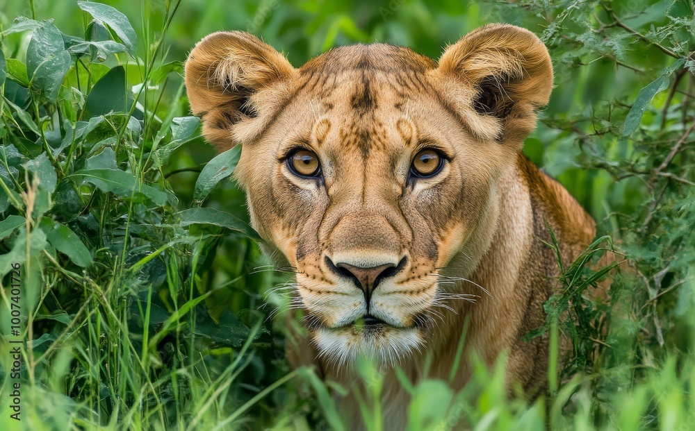 Fototapeta premium Hunting lions in the Kenyan Samburu National Reserve