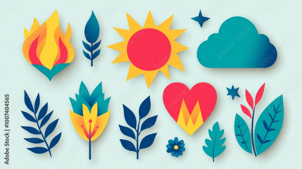 Colorful paper cutouts of nature elements. Colorful paper cutouts of nature elements.