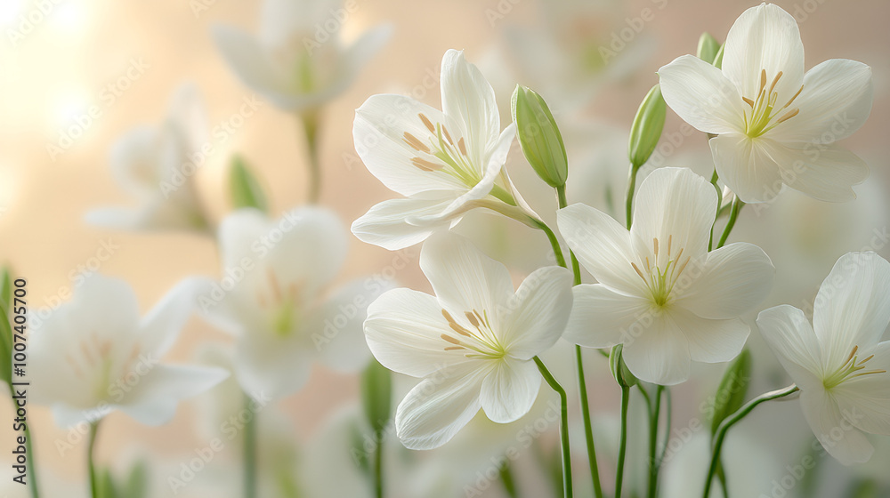 a group of white flowers with green leaves
a group of white flowers with green leaves