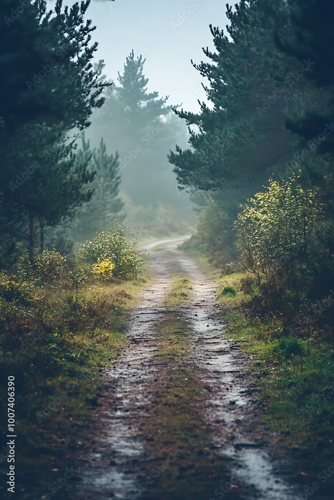 Misty Forest Path Leading into the Woods Misty Forest Path Leading into the Woods