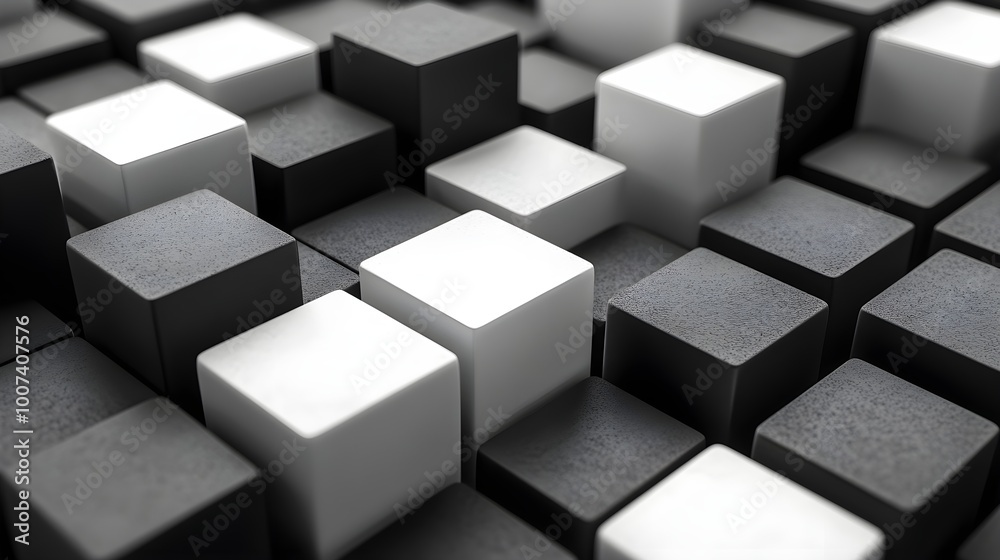 Modern 3D Abstract Cube Pattern in Black and White Geometric Background Modern 3D Abstract Cube Pattern in Black and White Geometric Background