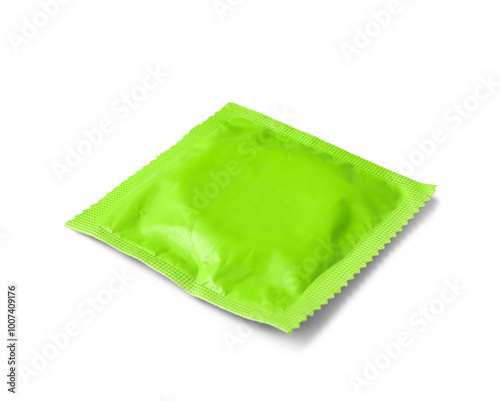 Wrapped condom isolated on white background