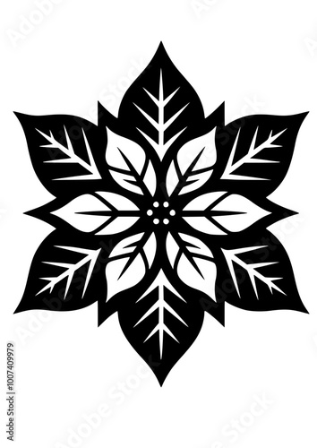 Poinsettia flower SVG, Christmas Flower Clipart, Winter Flower Silhouette, Poinsettia Vector, Nature SVG, Leaves SVG, Cut file for Cricut SVG, JPG, PNG