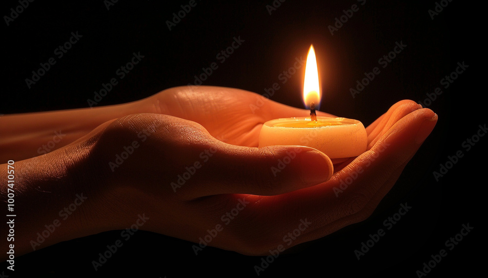 Illuminated Hand Holding Candle with Blank Space Illuminated Hand Holding Candle with Blank Space