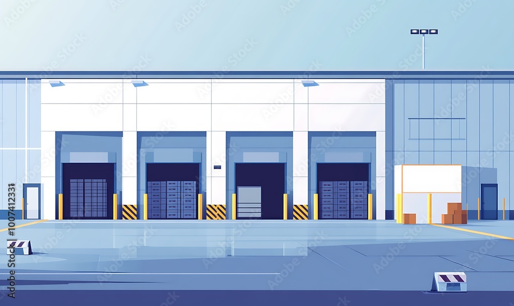 Obraz premium Warehouse Loading Dock with Three Large Doors