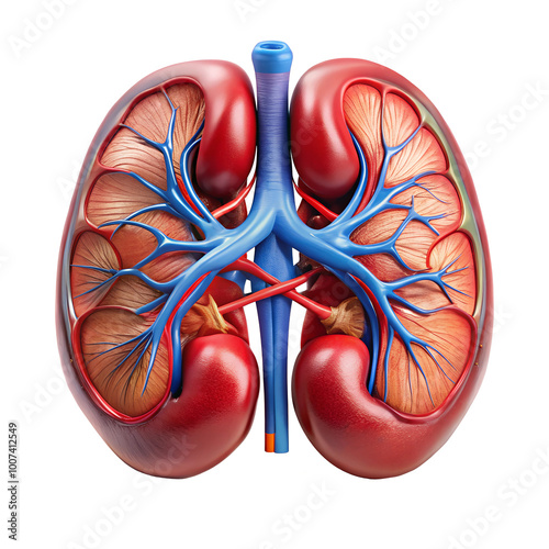 3d anatomy of human kidneys isolated on white background