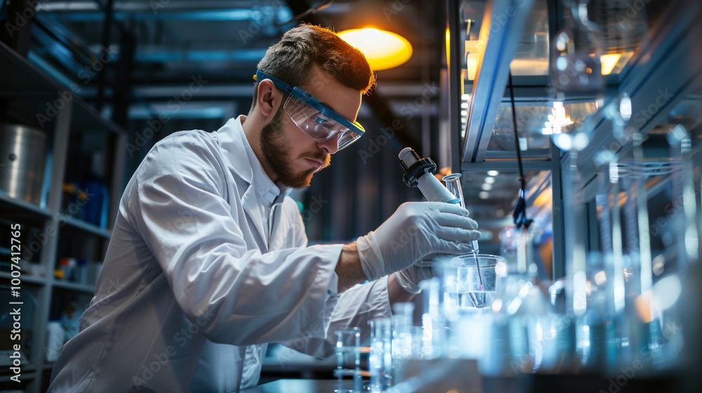 Researcher in Modern Science Lab Conducting Experiment Researcher in Modern Science Lab Conducting Experiment