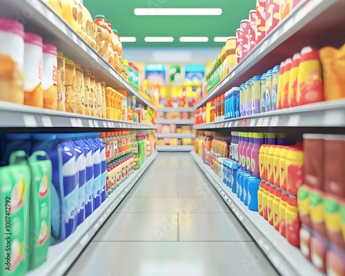 Wallpaper Mural Colorful grocery aisle filled with beverages and snacks. A vibrant view of organized shelves in a supermarket. Torontodigital.ca