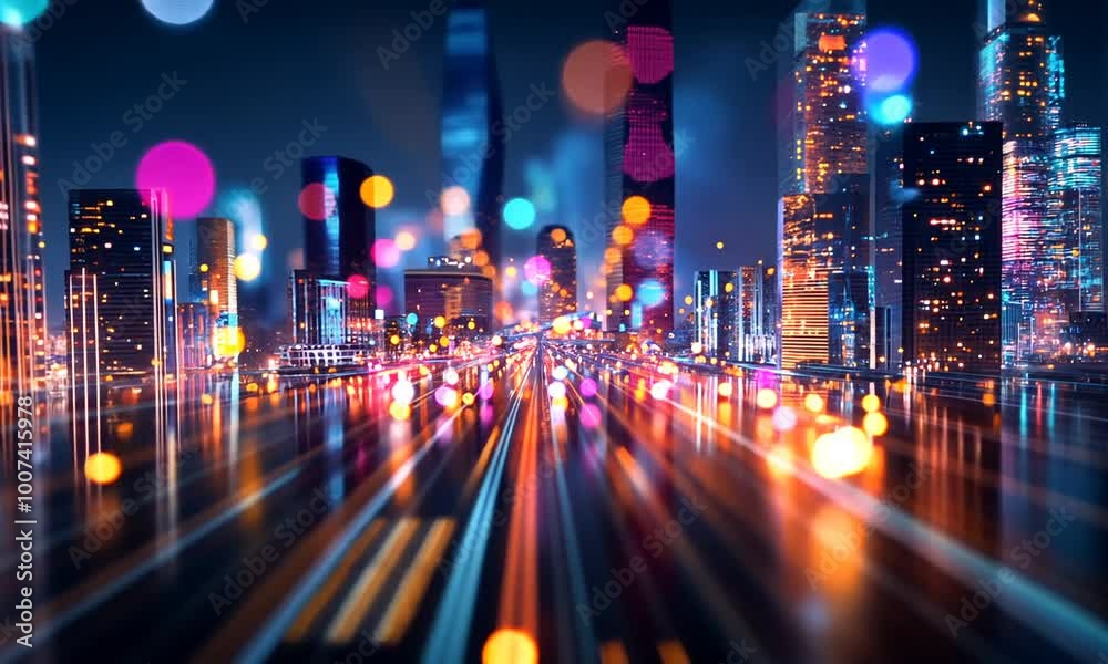 Cityscape with Vibrant Lights and Motion Blur Cityscape with Vibrant Lights and Motion Blur