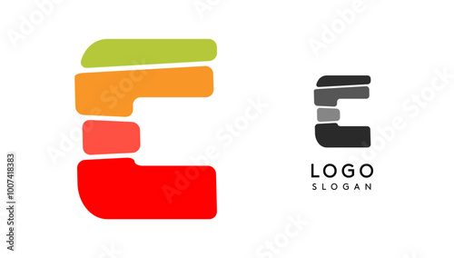 Bright colorful letter C, layers blocks like sandwich, stone balancing or rock stacking. Modern cartoon monogram for kid joyful book, fun logo. Vector illustration