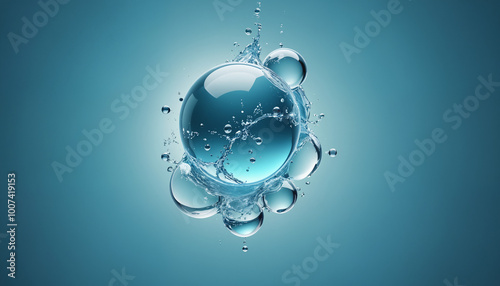 Water droplets, molecules, science and biology abstract futuristic art, fluids