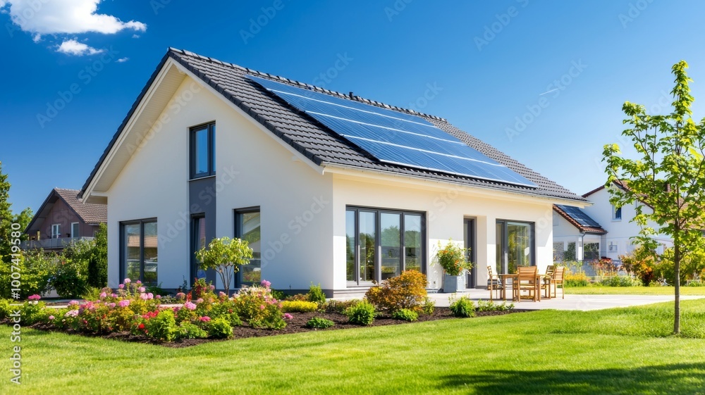 A large house with a green roof and a white exterior A large house with a green roof and a white exterior