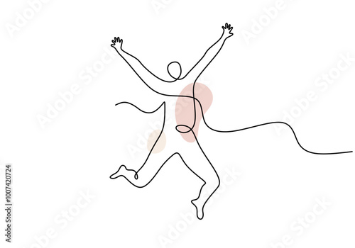 Man jumping in one line drawing. Energy theme. Minimalist vector illustration on white background.