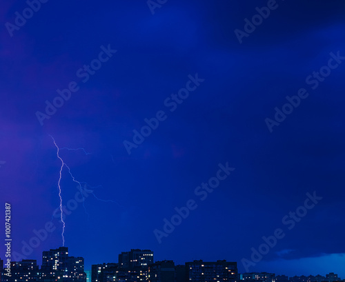 Picturesque view of lightning, hunderstorm over the City. photo