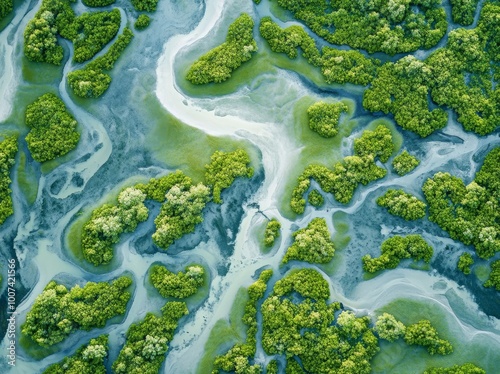 Blue channels and colorful marsh captured from above