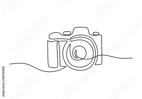 Camera in one line drawing. Travel and photography gadget concept.