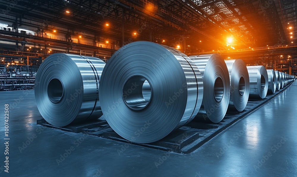 Rolls of Steel in Industrial Warehouse Rolls of Steel in Industrial Warehouse